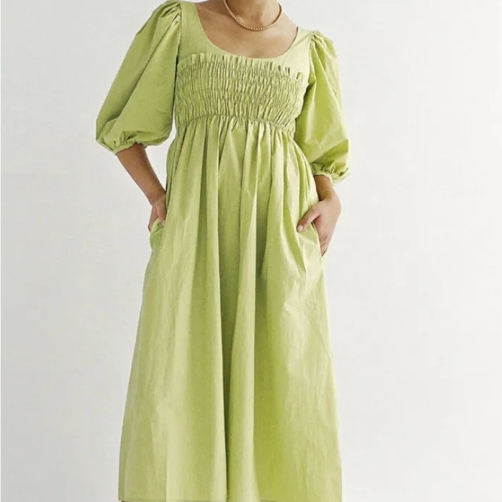 Elegant Green Puff Sleeve Dress